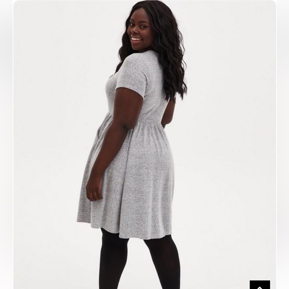 Grey Super Soft Plush Dress with Pearl Neck - Picture 3 of 5